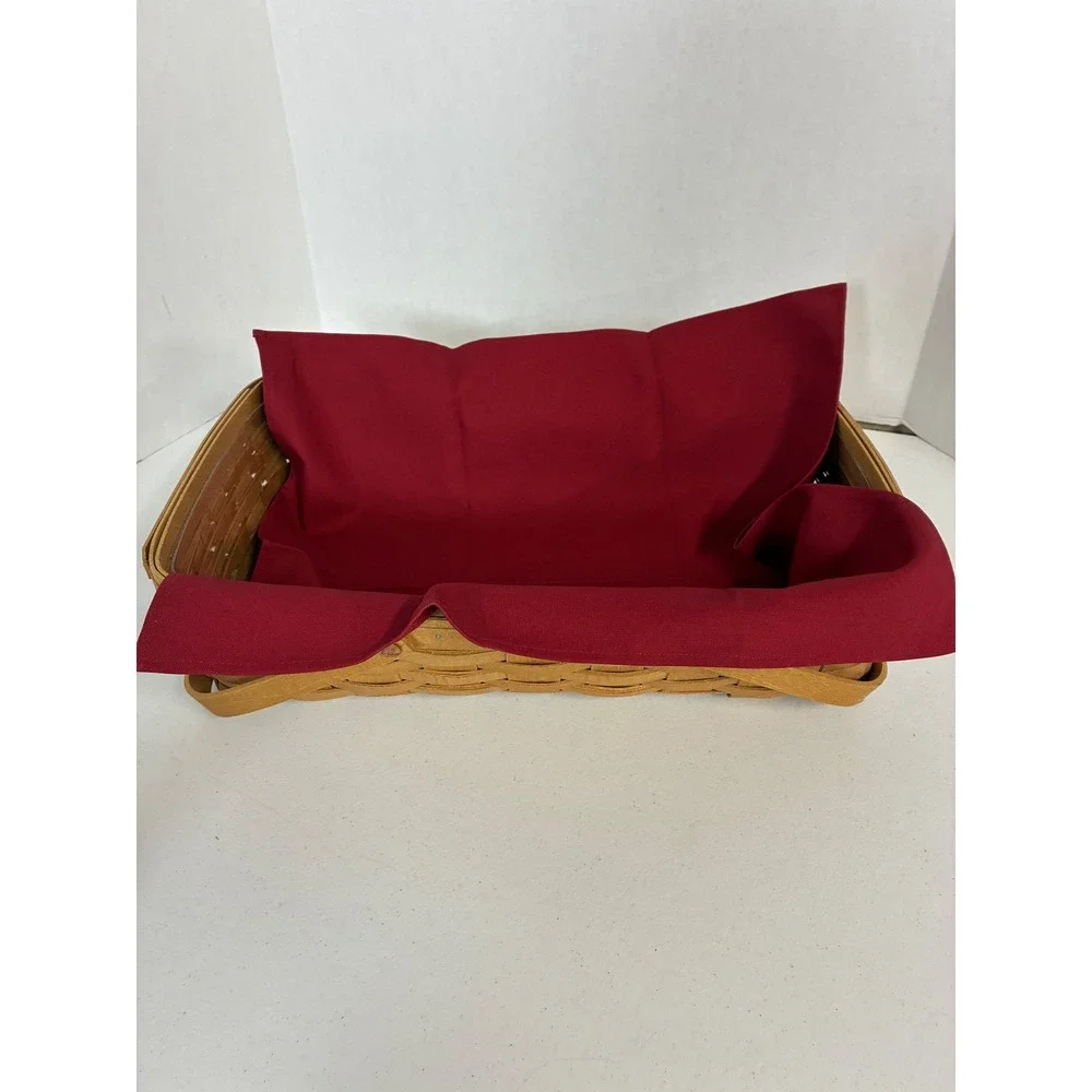 Longaberger 2009 Handmade Woven Wood Basket with Liner and Paprika Fabric Square